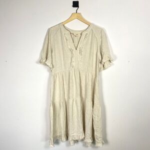 Umgee Women's Tiered Linen Blend Dress Frayed Trim Bohemian Size S